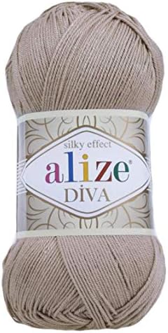 Alize Diva Silk Effect 100% Microfiber Acrylic Sport Yarn 1 Ball skeins 100gr 383yds Color (167 - Beige)