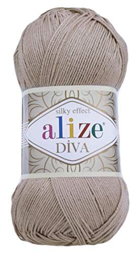 Alize Diva Silk Effect 100% Microfiber Acrylic Sport Yarn 1 Ball skeins 100gr 383yds Color (167 - Beige)
