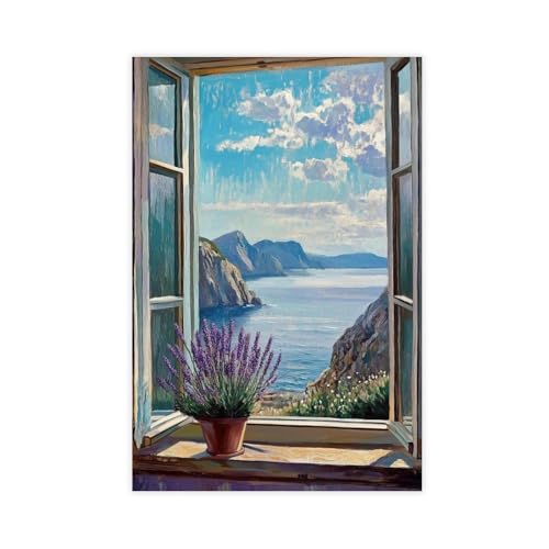 CXGFEFFG Stampa su tela con finestra aperta, decorazione artistica da parete, 20 x 30 cm