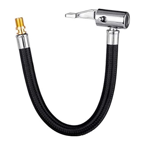 LUMITECO Locking Tire Chuck with Rubber Hose and Standard Tire Valve Fine Thread, Tire Inflator Pump Hose Adapter for Twist On Convert to Lock On Connection Cover