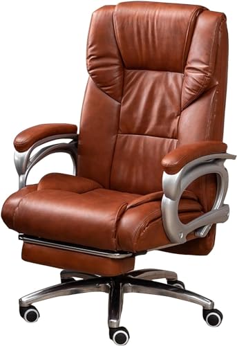 Drehstuhl mit Kippfunktion und Fußstütze, Echtleder, Chefsessel...