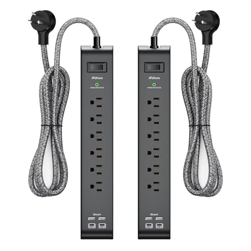 2 Pack Surge Protector Power Strip with 6 Outlets 4 USB Ports 5-Foot Long Heavy-Duty Braided Extension Cords Flat Plug 900 Joules 15A Circuit Breaker Wall Mount for Home Office ETL Listed