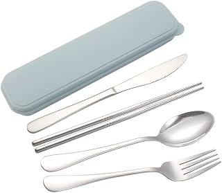 Portable 4-Piece Travel Utensils Set with Case, 304 Stainless Steel Reusable Flatware, Include Knife Fork Spoon Chopsticks for Work Lunch Camping Picnic School (blue)