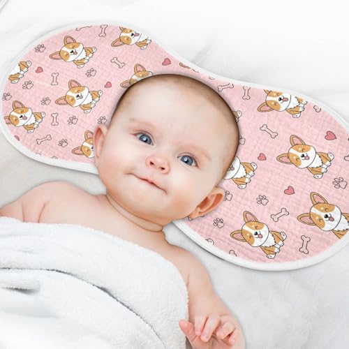 2 Pack Muslin Burp Cloths Cute Dogs Pink Cotton Baby Burp Cloths Ultra Soft Burping Cloth Absorbent Spit Up Rags for Newborn Boys Girls, Large 22" x 11"4