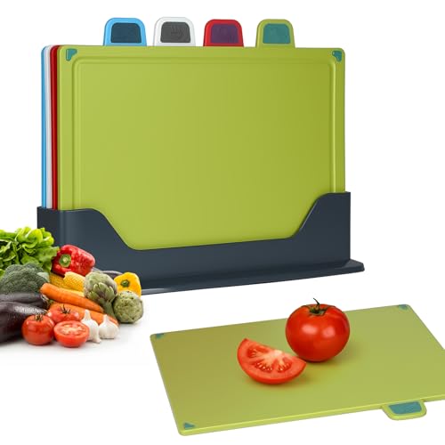 Opiniones y reviews de Tajaderas para picar más recomendados. 45 Juego de 4 Piezas de Tablas para Picar Cocina Antideslizantes, Tablas para Picar con Señaladores de Colores y Soporte de Drenaje, Libres de BPA, para Carne, Pescado, Comida Cocida...