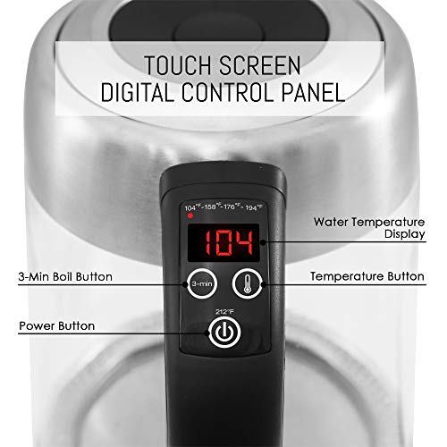 Image of Elite Gourmet EKT-1789D 1500W Electric Programmable w / 5 Temp Settings, Warm Function BPA-Free Glass Kettle, Cordless 360 Base, Blue LED Interior, Auto Shut-Off - Quickly Boil Water For Tea & More