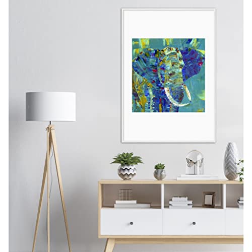 Décoration murale éléphant bleu pour créer une ambiance zen | Grand cadre blanc 70x100