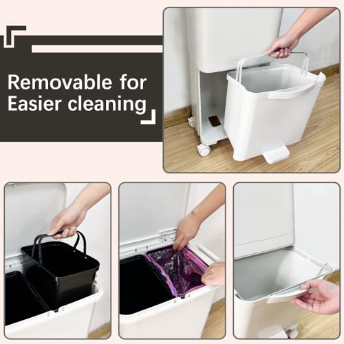 Image of 2 Tiers Kitchen Garbage,Sorting Trash Cans with Wheels,Trash and Recycling Combo,Dry and Wet Separation Can,Classification Trash Bin,Large Capacity Kitchen Plastic Garbage Can,Recycle