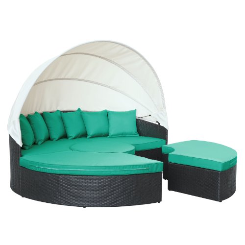 America Luxury - Outdoor Canopy Upscale Resort Daybed Ottoman Set with Turquoise Cushion