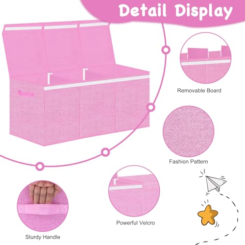Extra Large Toy Box Chest for Girls, Collapsible Kids Toy Storage Organizer Boxes Bins Baskets, Storage for Livingroom,Playroom,Closet 35.8"x12.6"x16"(Pink) - Image 6
