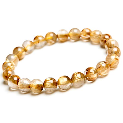 Quartz Rutilé Doré 8mm Bracelet Cristal Naturel Titane Bijoux Homme Femme
