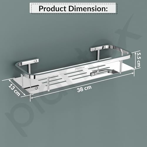 Image of Plantex Stainless Steel 304 Bathroom Shelf for Wall /Bathroom Racks and Shelves /Bathroom Organizer & Accessories /Kitchen Rack /Kitchen Shelves- Pack of 2 (15X5 Inches-Chrome Finish)