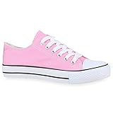  stiefelparadies Damen Sneakers Low Canvas Schuhe Turnschuhe Freizeit 172634 Rosa Ösen 38 Flandell