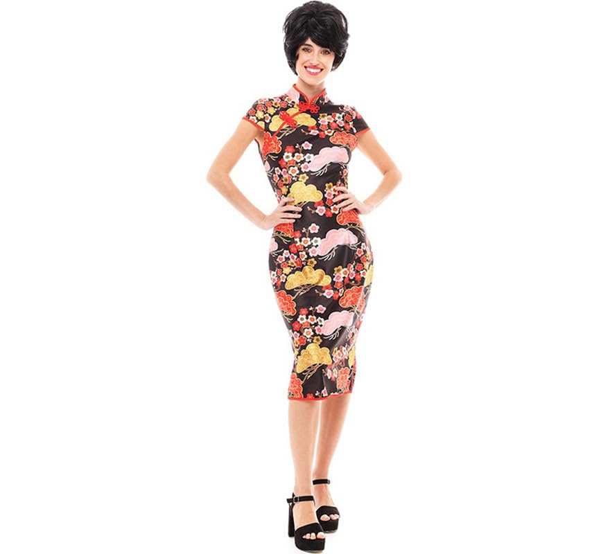 Partilandia Disfraz Vestido Chino Estilo Qipao Shangái Floral para Mujer Talla M