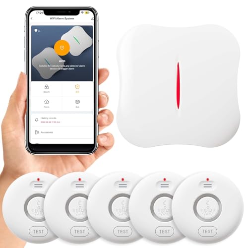 WiFi Water Leak Detectors 5 Pack, 120dB Adjustable Loud Water Leak Sensor, Wireless Wi-Fi Water Leak & Drip Alarm, App Alerts, 5 Water Alarm Sensors & 1 Hub for Home Kitchen, Bathroom, Sink, Laundry