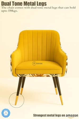 Image of Designer Accent Chair with Floral Printed Back & Footstool | Velvet Lounge Chair for Living Room, Makeup Vanity & Bedroom