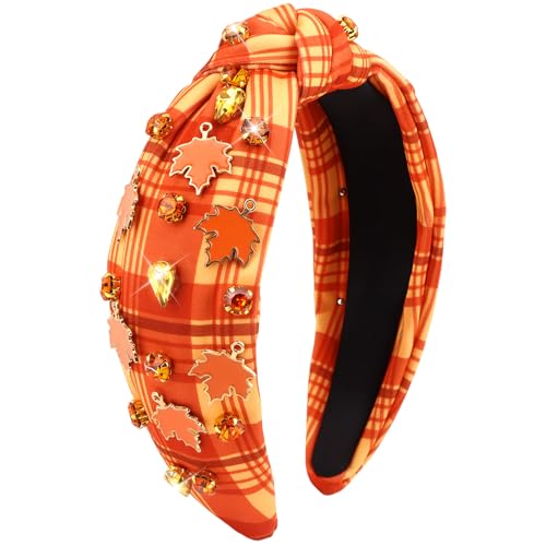 CURASA Headbands For Women Girls Rhinestone Knotted Headband Maple Leaf Non Slip Jeweled Hairband Embellished Hair Accessories Autumn Leaves Hair Hoops Crystal Fashion Head Band Gift