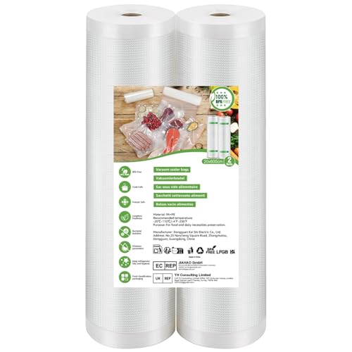 BoxLegend Bolsas Vacio Alimentos 20x600cm 2 Rollos para Todas las Envasadoras al Vacío Alimentos, sin BPA, Resistentes a la Cocción y Bolsas de Congelación Sous Vide Reutilizables