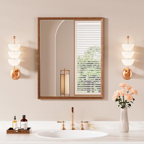Snowdool Specchio da parete vintage marrone, specchio da toeletta con cornice rettangolare 40x50 cm, da appendere orizzontalmente o verticalmente, decorativo per bagno, camera da letto, soggiorno