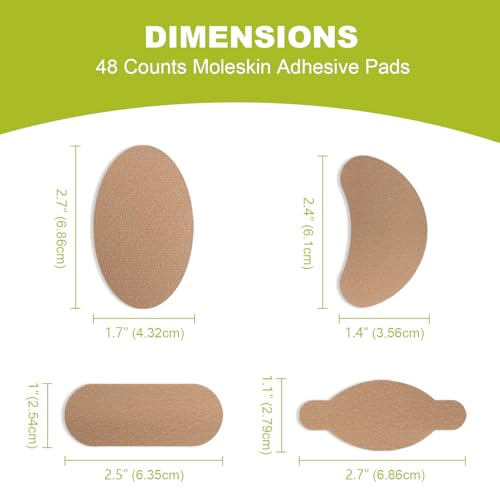 Image of Moleskin for Feet, Moleskin Adhesive Pads, Mole Skin Patch for Blisters, Shoes, Toes, Heel | Blister Prevention Tape Pads Reduce Friction - 8 Sheets (48 Pieces Total)