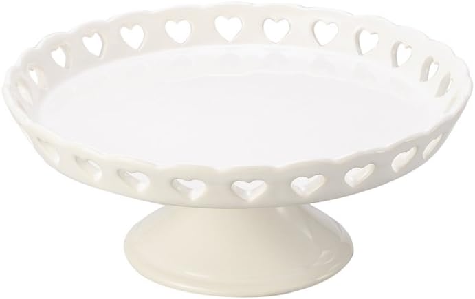 Prato para Bolo com Pé e Borda de Porcelana Heart Mail Box Lyor Branco 20.5Cm 