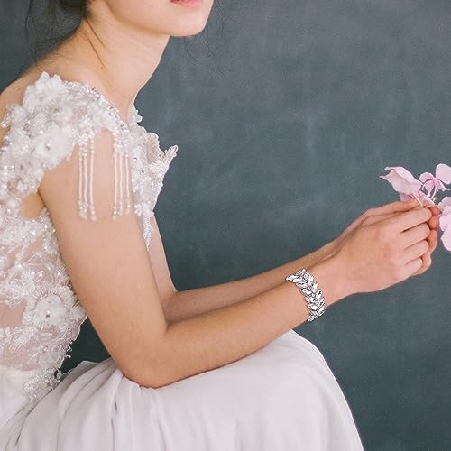 BriLove Women's Wedding Bridal Crystal Marquise Rhinestone Beaded Stretch Bangle Bracelet3