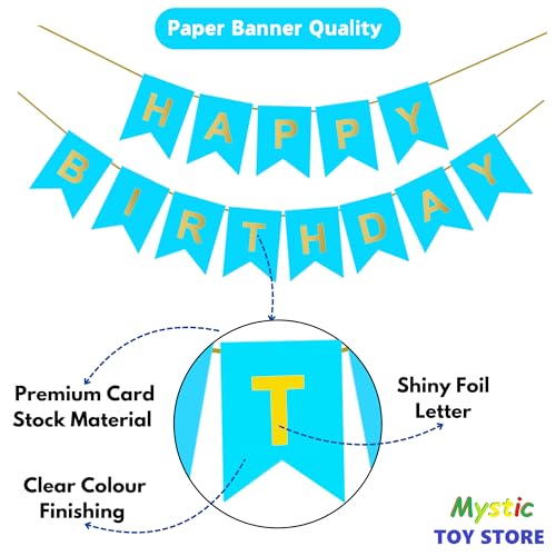 Image of 1st Sky Blue Happy Birthday Decoration Kit for 1 year Old Boys Girls Baby with Number One Party Decorations Decor Celebration Items Item Set Combo Reusable Paper Banner
