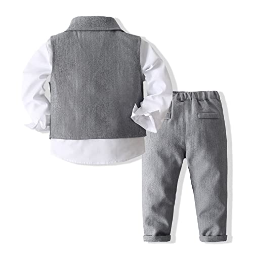 Image of Baby Boys Gentleman Formal Suit Set with Vest, Pant, Shirt, and Bow Tie, Weding 4Pcs Outfit