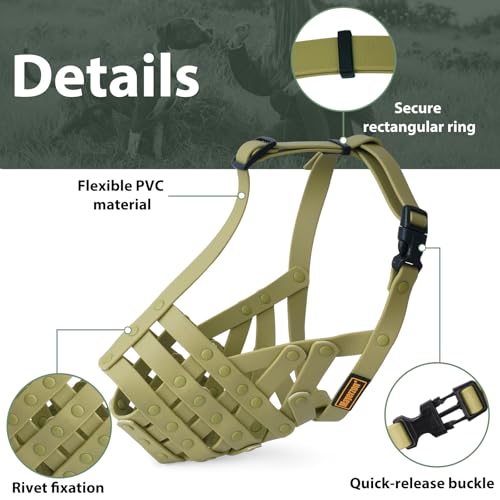 Image of Mayerzon Pitbull Dog Muzzle for Large Medium Dogs Prevent Biting Scavenging | Fits Rottweiler Amstaff Broad-nosed Breed, Sturdy Breathable Basket, Training Walking Use, Allows to Drink | Green, M