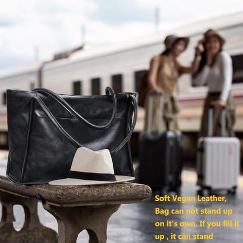 Image of Large Tote Bag for Women Work with Zipper 16L Vegan Leather Ladies Travel Purses and Handbags