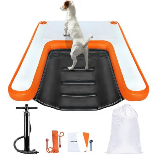 VOFiTNY Rampa inflável para piscina, escada flutuante portátil para cães, docas e prancha de água para piscinas e lagos enterrados (1,2 m x 1 m x 10 cm, laranja)