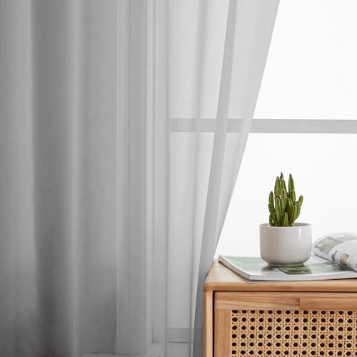 Image of OWENIE Light Grey Sheer Curtains 54 Inch Length for Living Room Bedroom 2 Panels Set, Elegant Rod Pocket Airy Solid Curtains for Small Window, Soft Breathable Dining Room Curtains, 42Wx54L inch