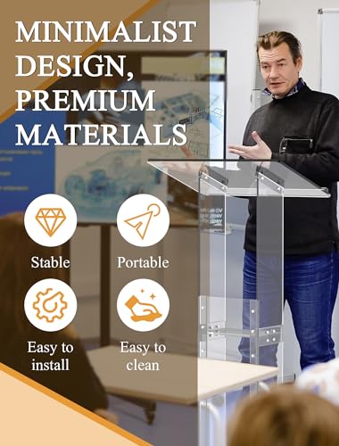 image for ClarityCraze Acrylic Podium Stand with Storage Shelf, 45.5