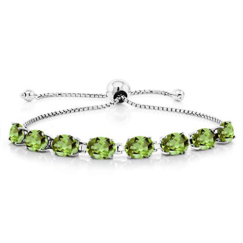 Gem Stone King 925 Sterling Silver Green Peridot Tennis Bracelet For Women (7.20 Cttw, Gemstone August Birthstone, Oval 7X5Mm, Fully Adjustable Up To 9 Inch) #TOP27