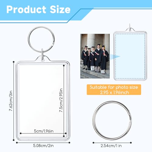 Image of 50 Pcs Photo Keychain 2 x 3 inch, Acrylic Clear Picture Keychain, Photo Insert Keychain, Blank Picture Frame Keyring for DIY Craft Personalised Favor Graduation Gift
