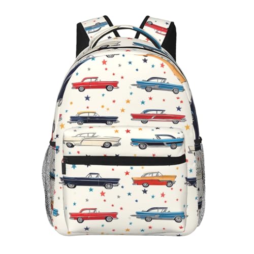 TRYYN Mochila casual clássica para carro, mochila leve para laptop, mochilas vintage para mulheres, homens e adolescentes, mochila retrô de poliéster para carros, presentes para escola, trabalho