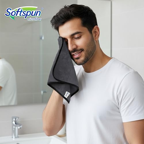 Image of SOFTSPUN Microfiber Hand & Face Wipes 20x30 Cms, 4 Piece Towel Set, 280 GSM (Grey) Super Soft & Silky for Hand, Face and Body - Hypoallergenic Sensitive Skin Wipes & Washcloths.