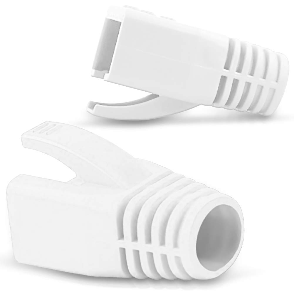 Netzwerkstecker Netzwerk DSL Stecker CAT7 CAT7A CAT6 CAT6A CAT5 RJ45 DSL LAN vergoldete Kontakte Knickschutz, Farbe:Weiss, Stückzahl:100 Stück