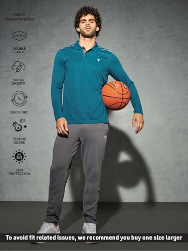 Image of TECHNOSPORT Men's Solid Full Sleeve Polo T-Shirt TECHNOCOOL+ Quick Dry Slim Fit Sports Tee for Travel Casual Smart Wear UPF50+ Anti Odour
