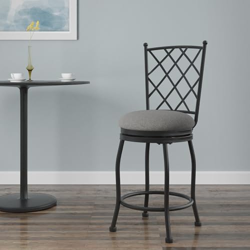 Image of HomePop Metal Counter Stool, 24-Inch, Gray Woven