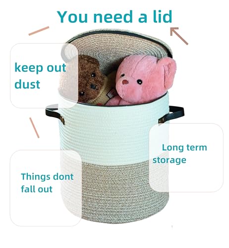 Wayideal Cotton Rope Storage Basket With Lid & Wicker Basket With Lid For Toys thumb #2