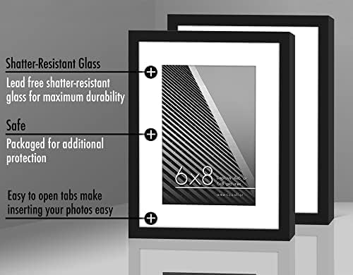 Miniatura 6 de Americanflat Portarretratos de 6 x 8 pulgadas con vidrio inastillable, juego de 2 unidades, para uso como marco de 4 x 6 con paspartú o para fotos