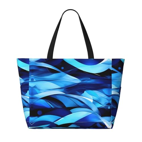 Abstract Blue Large Capacity Foldable Tote Bag Women Beach Tote Bag Handbag Gym Bag Travel Shopping Bag2