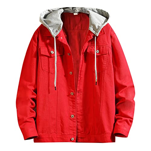 Veste en jean à capuche rouge pour homme veste de loisirs blazer long taille XXXL