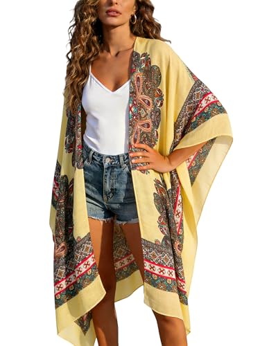 Image of Breezy Lane Women's Kimono Cardigan Summer Swimsuit Coverups Beach Cover Up with Floral Print for Vacation
