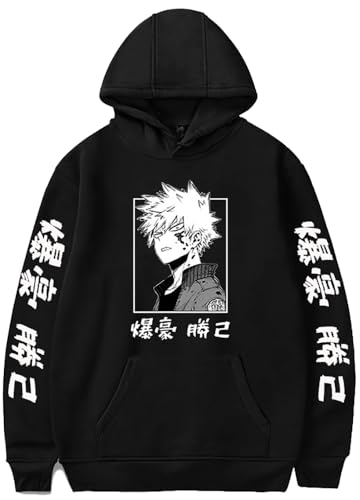Xuminvty Katsuki Bakugo Hoodie Costume Adult Bakugo Cosplay Sweatshirt Anime Sweater Pullover (US Alpha X-Small Regular Regular Black 2)