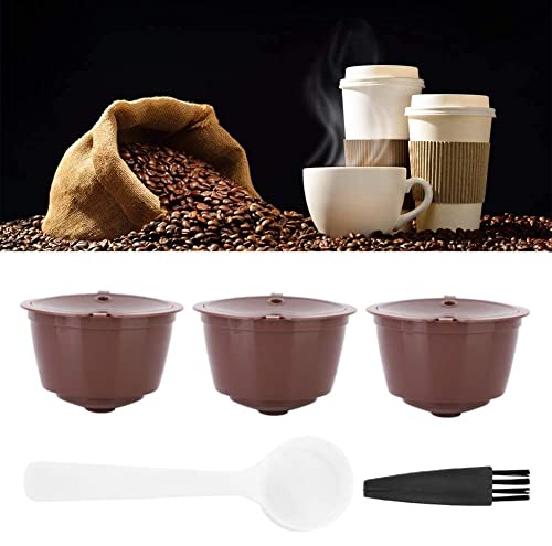 Voarge 3 cápsulas de café, filtro de café, capsulas para cafeteras Dolce gusto reutilizables rellenables - + 1 cuchara para rellenar - 1 cepillo para limpiar de regalo (Marrón)