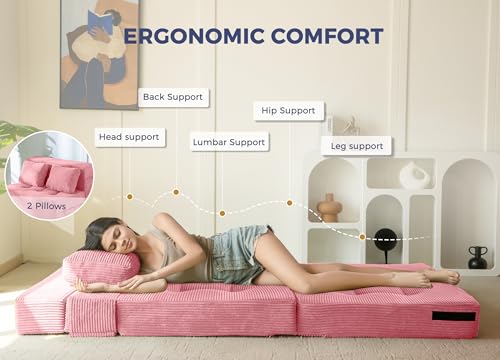 Image of MAXYOYO Convertible Sofa Bed, Fold Out Sofa Couch with Pillow, 4 in 1 Tufted Folding Couch Bed Foam Floor Couch, Lazy Chair for Living Room Bedroom Guest Room, Pink
