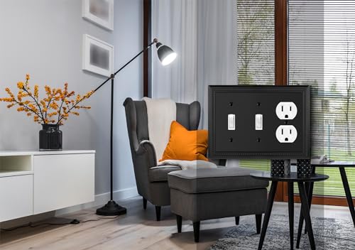 Image of Henne Bery Sunken Pearls Heavy Duty Decorative Wall Plate Switch Plate Outlet Cover (Double Toggle /Single Duplex, Matte Black)