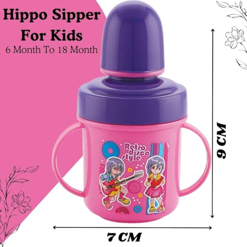 Image of Zerya Hippo Stainless Steel Baby Spout Sipper Cup for Kids /Toddler with Soft Silicone 250 ML (Pink)